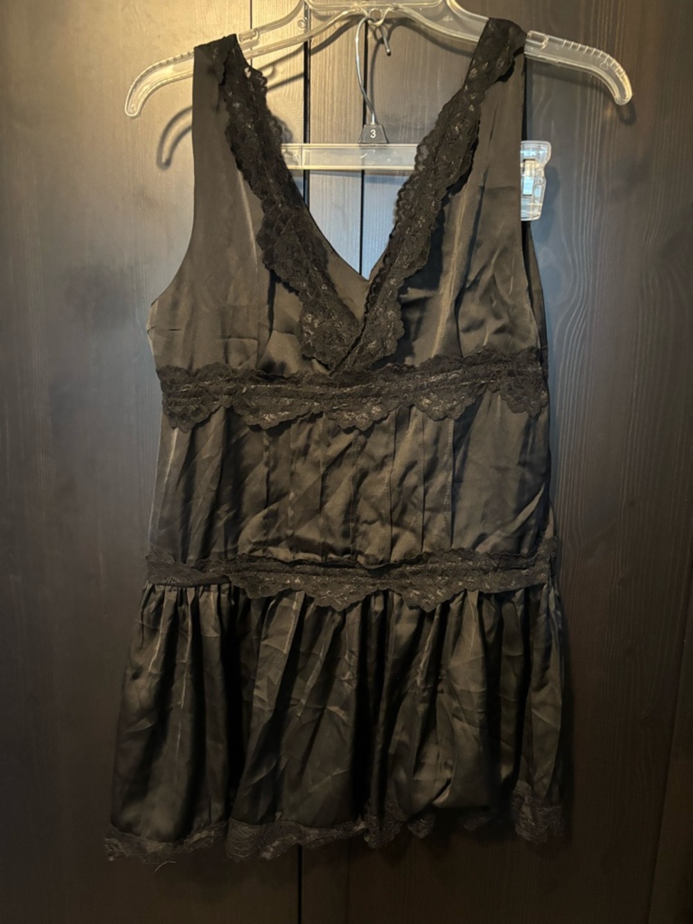 Black Lace-Trim Satin Chemise Slip dress